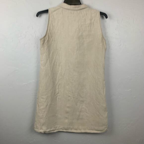 Garnet Hill Shirt Dress Linen Tan Sleeveless Collared Neutral Size 10 - Picture 2 of 11